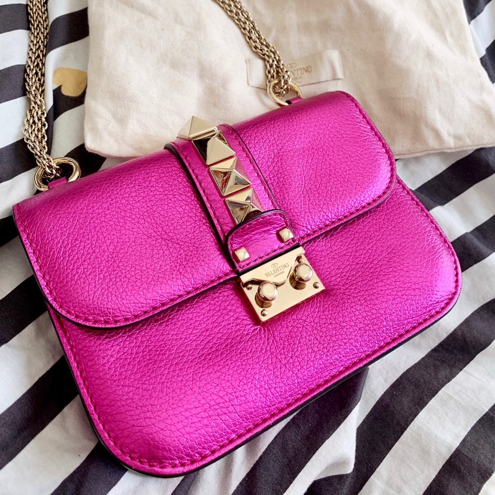 Valentino rockstud metallic pink shoulder bag